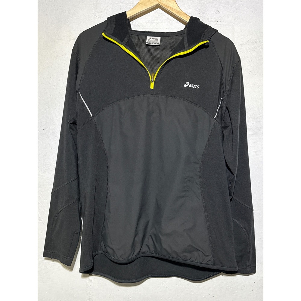 Asics Mens M Half Zip Running Hoodie Black Neon Yellow Reflective Training Top